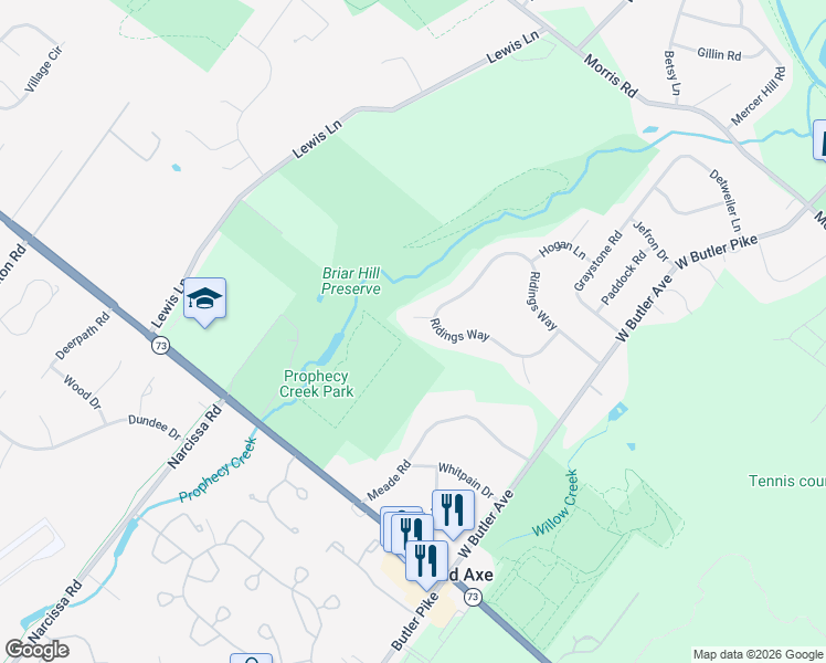 map of restaurants, bars, coffee shops, grocery stores, and more near 210 Wolf Lane in Ambler