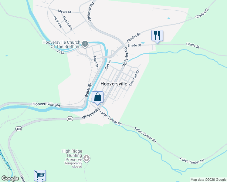 map of restaurants, bars, coffee shops, grocery stores, and more near 927 Barn Street in Hooversville