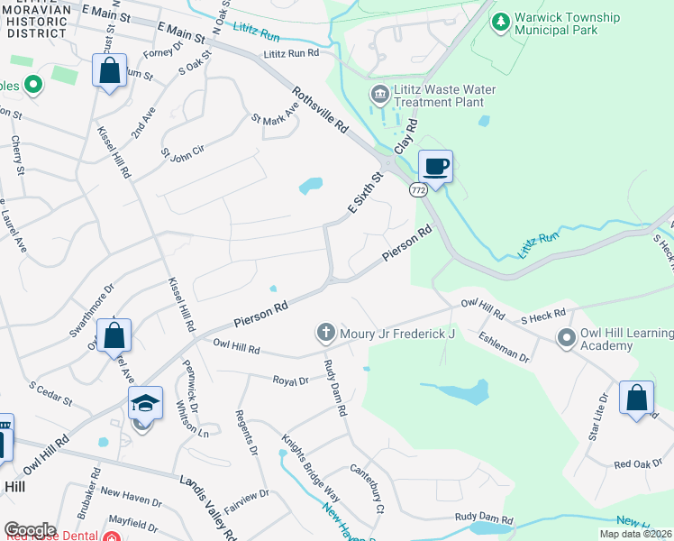 map of restaurants, bars, coffee shops, grocery stores, and more near 419 Pierson Rd in Lititz