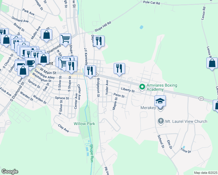 map of restaurants, bars, coffee shops, grocery stores, and more near 162 Liberty Street in Mount Pleasant
