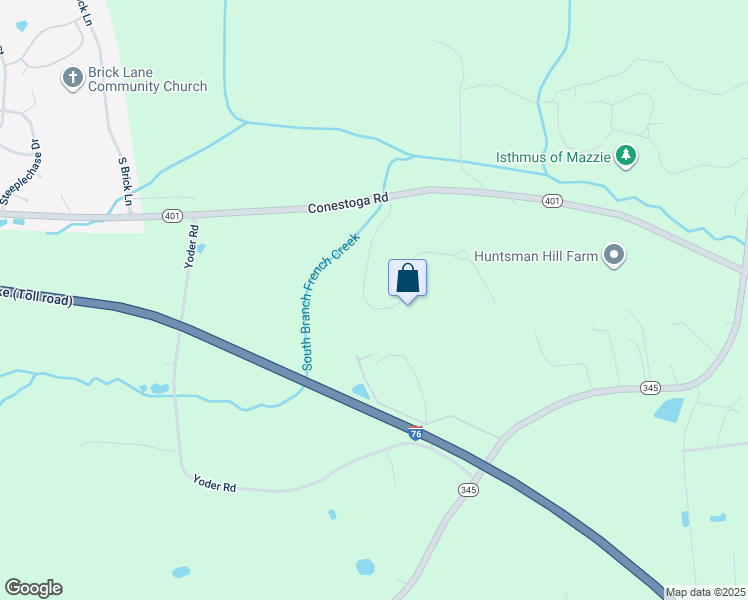 map of restaurants, bars, coffee shops, grocery stores, and more near 202 Ironstone Lane in Elverson