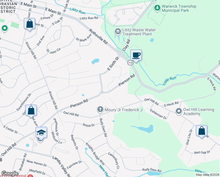 map of restaurants, bars, coffee shops, grocery stores, and more near 401 Pierson Road in Lititz