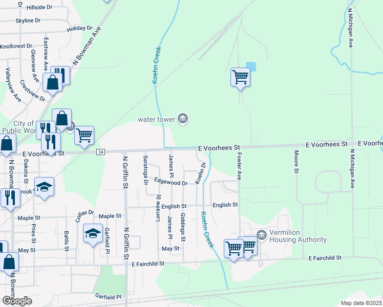 map of restaurants, bars, coffee shops, grocery stores, and more near 1208-1298 Koehn Drive in Danville