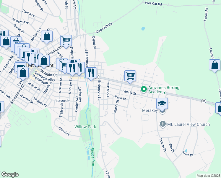 map of restaurants, bars, coffee shops, grocery stores, and more near 162 Liberty Street in Mount Pleasant