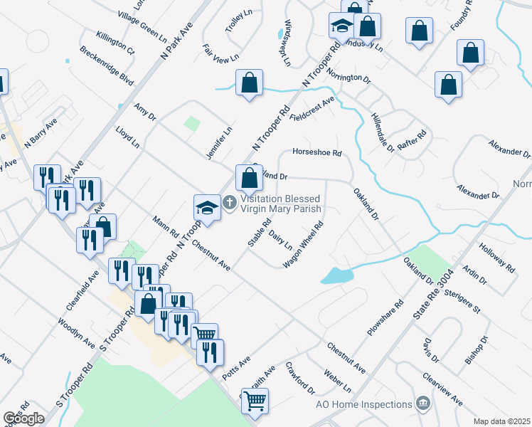 map of restaurants, bars, coffee shops, grocery stores, and more near 145 Stable Road in Norristown
