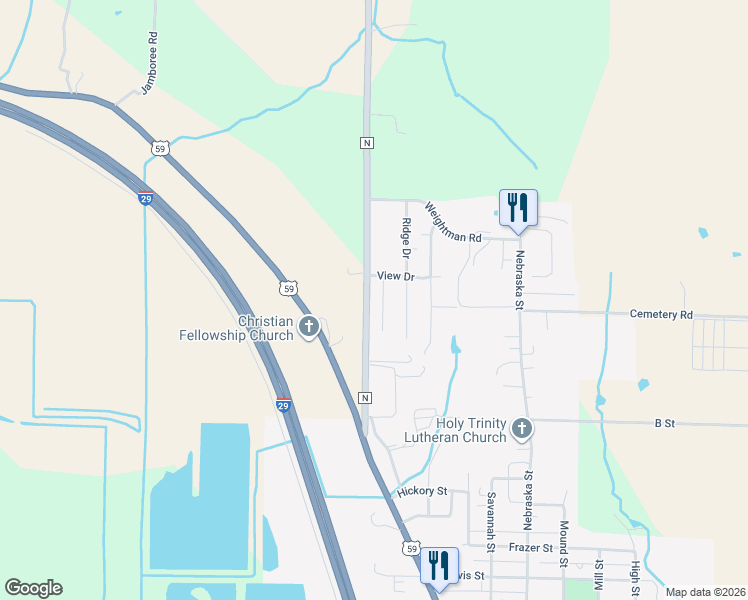 map of restaurants, bars, coffee shops, grocery stores, and more near 1524 Childers Drive in Mound City