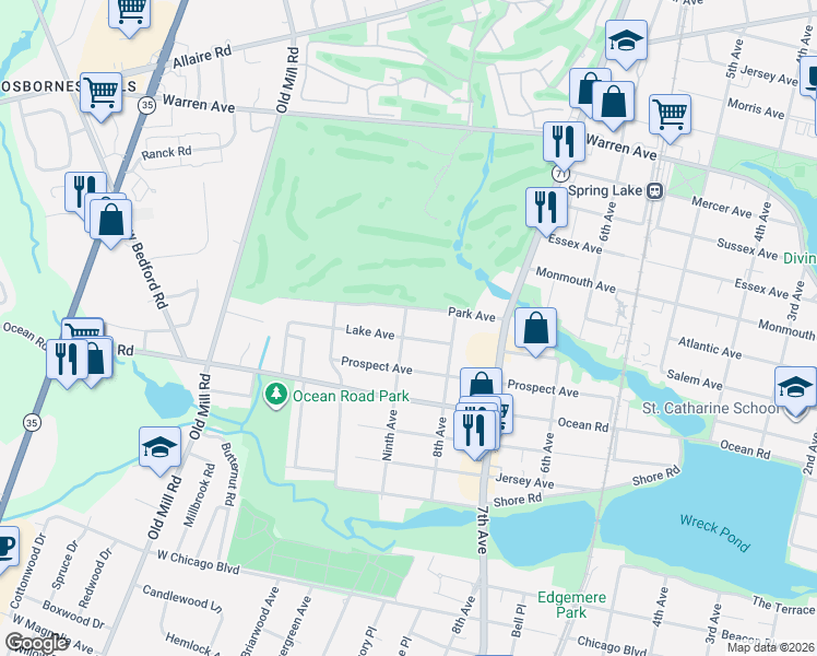 map of restaurants, bars, coffee shops, grocery stores, and more near 809 Lake Avenue in Spring Lake