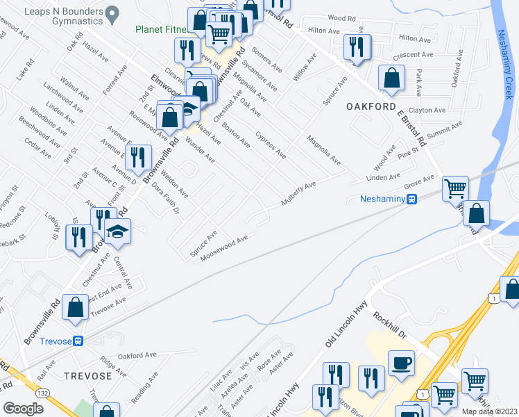 map of restaurants, bars, coffee shops, grocery stores, and more near 4634 Wunder Avenue in Feasterville-Trevose