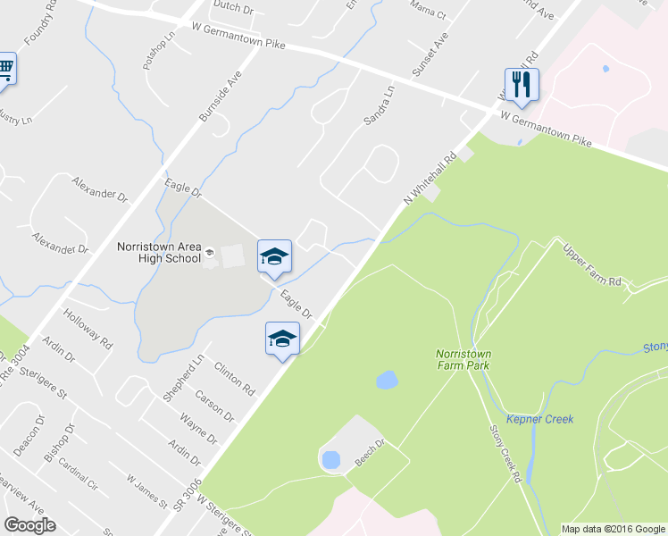 map of restaurants, bars, coffee shops, grocery stores, and more near 1209 Stonybrook Drive in West Norriton