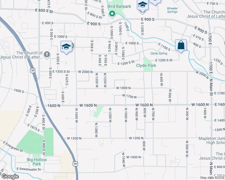 map of restaurants, bars, coffee shops, grocery stores, and more near 1121 West 1800 North in Mapleton