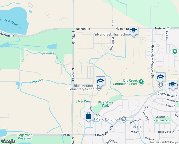 map of restaurants, bars, coffee shops, grocery stores, and more near 1102 Little Grove Court in Longmont