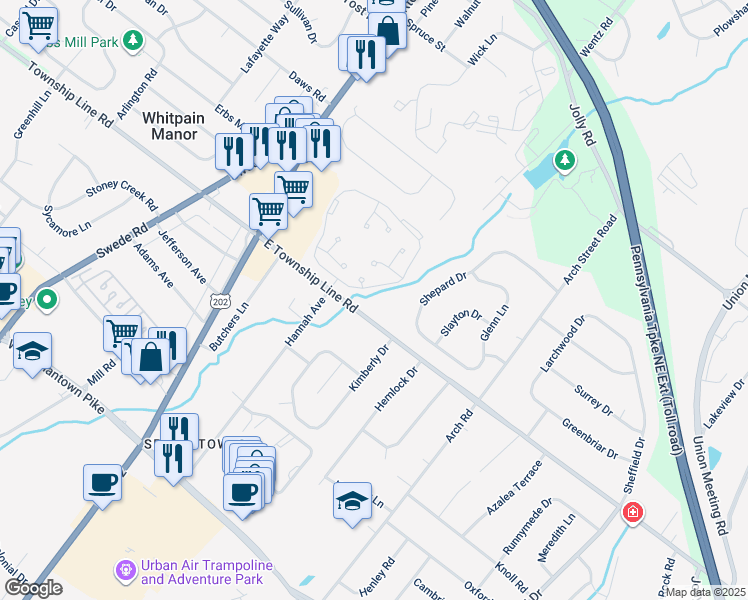 map of restaurants, bars, coffee shops, grocery stores, and more near 536 East Township Line Road in Blue Bell