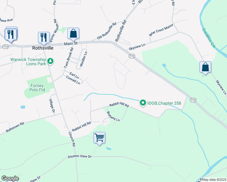 map of restaurants, bars, coffee shops, grocery stores, and more near 32 Rolling Hill Drive in Lititz