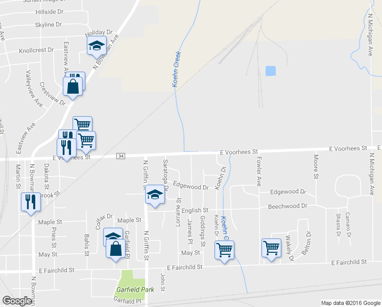 map of restaurants, bars, coffee shops, grocery stores, and more near 1298 James Place in Danville