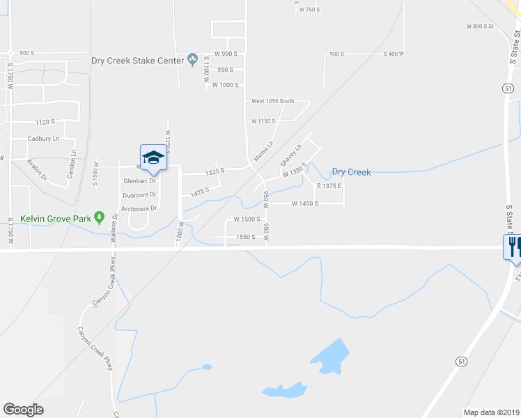 map of restaurants, bars, coffee shops, grocery stores, and more near 1482 South 950 West in Springville