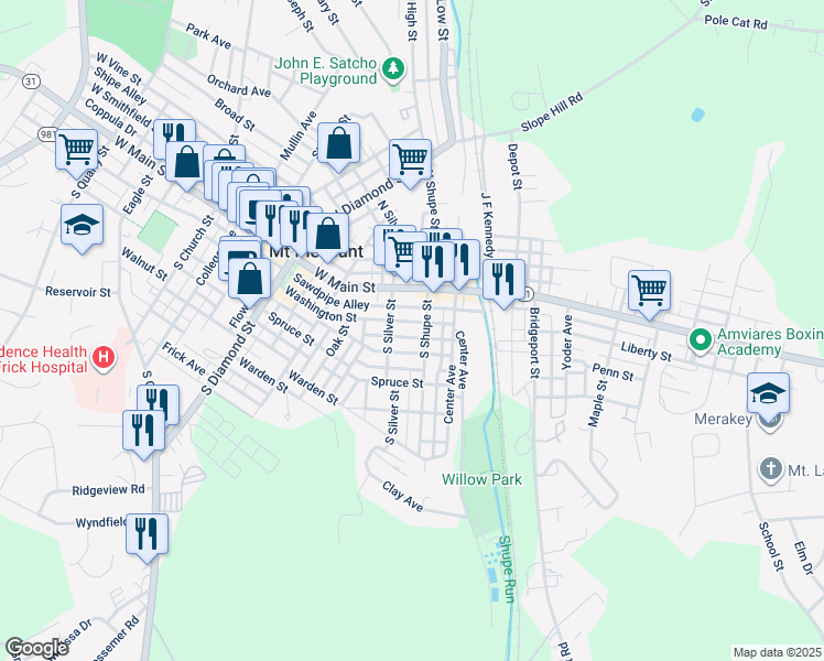 map of restaurants, bars, coffee shops, grocery stores, and more near 222 Summit Street in Mount Pleasant