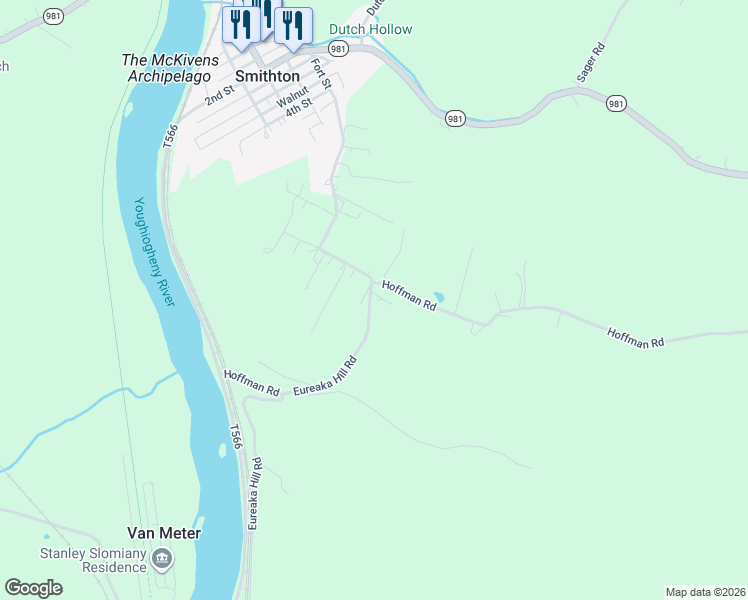 map of restaurants, bars, coffee shops, grocery stores, and more near 104 Eureka Hill Road in Smithton