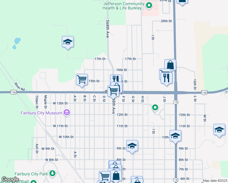 map of restaurants, bars, coffee shops, grocery stores, and more near in Fairbury