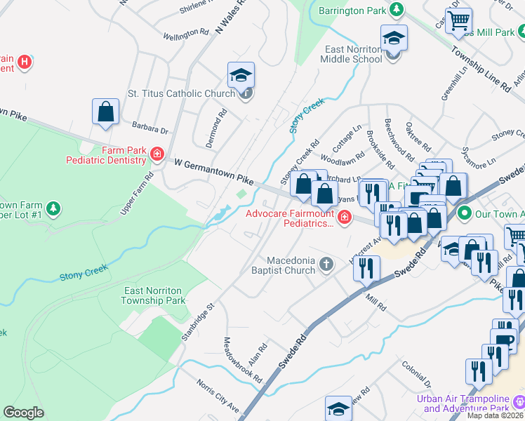 map of restaurants, bars, coffee shops, grocery stores, and more near 538 Stanbridge Street in East Norriton