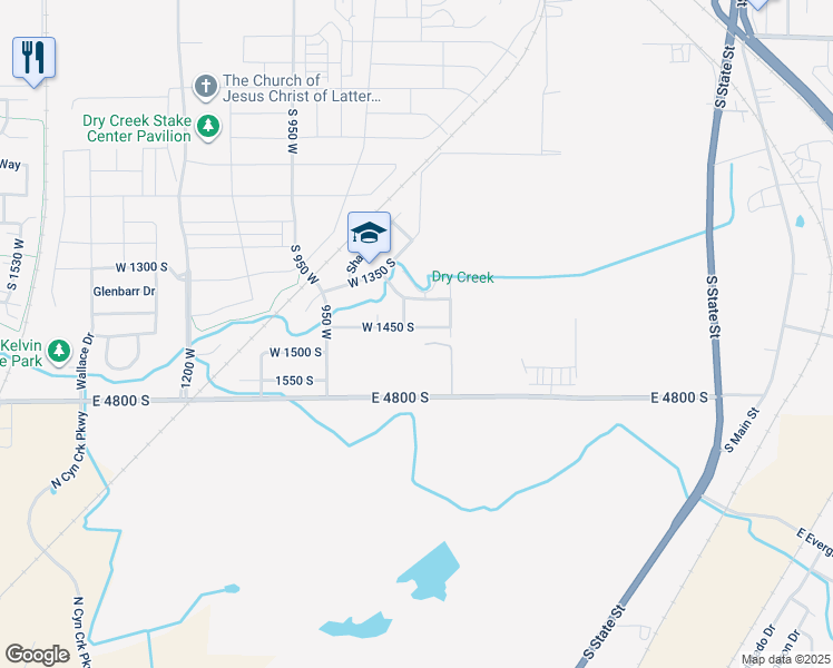 map of restaurants, bars, coffee shops, grocery stores, and more near 671 West 1450 North in Springville