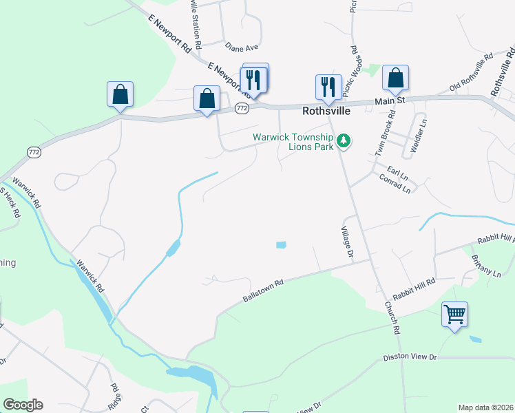 map of restaurants, bars, coffee shops, grocery stores, and more near 26 Brian Drive in Lititz