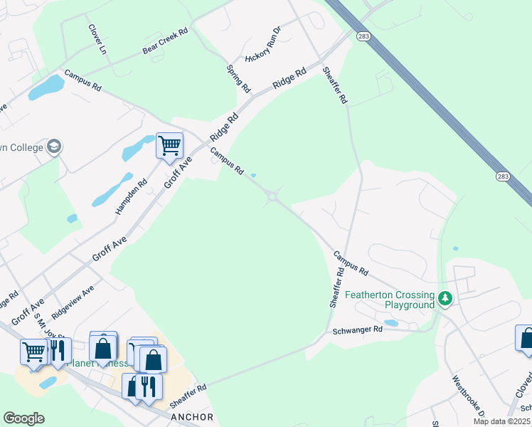 map of restaurants, bars, coffee shops, grocery stores, and more near 1441 Campus Road in Elizabethtown