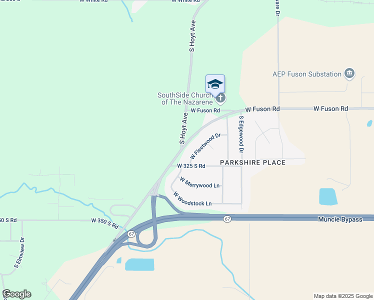 map of restaurants, bars, coffee shops, grocery stores, and more near 3612 West Fleetwood Drive in Muncie