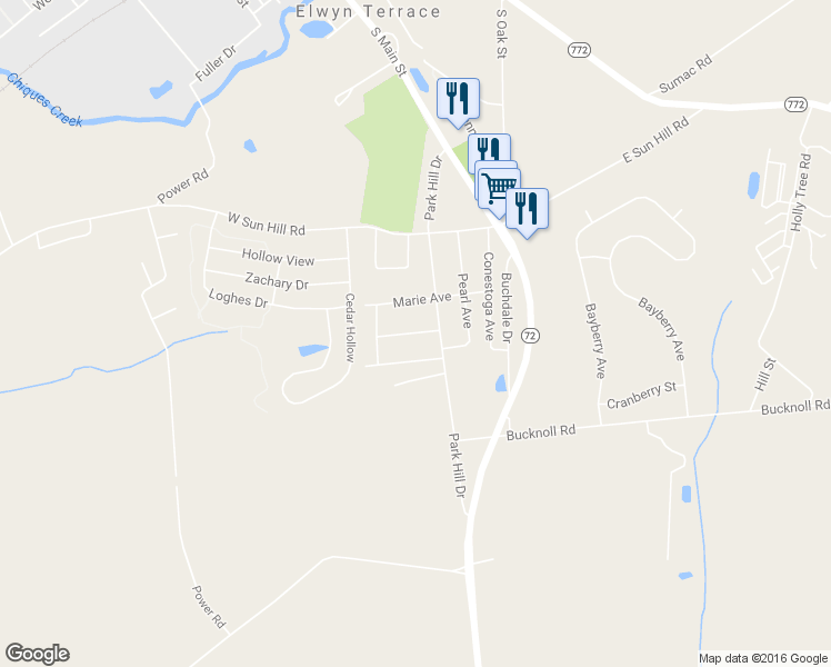 map of restaurants, bars, coffee shops, grocery stores, and more near 21 Sunset Avenue in Manheim