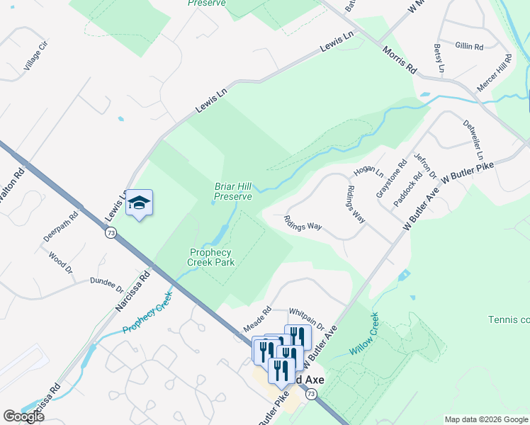 map of restaurants, bars, coffee shops, grocery stores, and more near 210 Wolf Lane in Ambler
