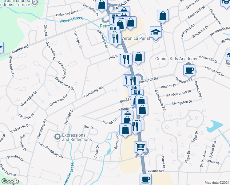 map of restaurants, bars, coffee shops, grocery stores, and more near 96 Heritage Drive in Howell Township