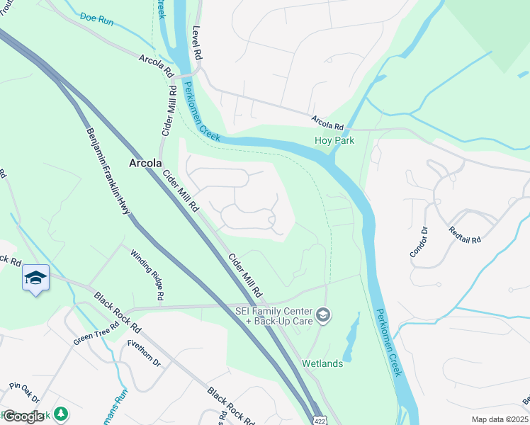 map of restaurants, bars, coffee shops, grocery stores, and more near 79 Hunt Club Drive in Collegeville