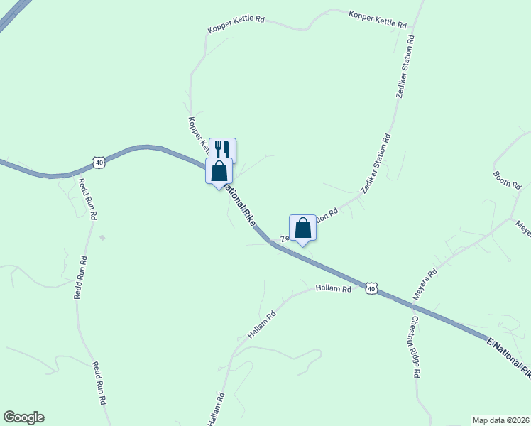 map of restaurants, bars, coffee shops, grocery stores, and more near 541 East National Pike in Washington