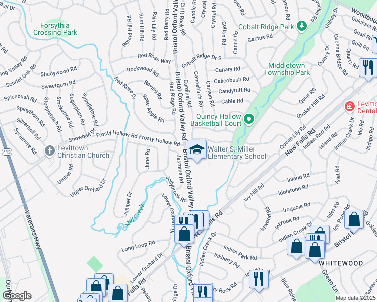 map of restaurants, bars, coffee shops, grocery stores, and more near 10 Cobalt Ridge Drive South in Levittown
