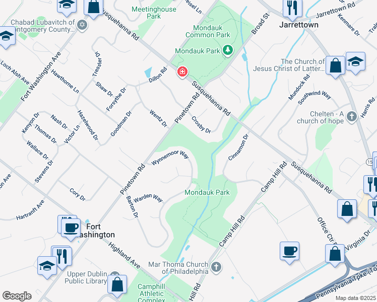 map of restaurants, bars, coffee shops, grocery stores, and more near 1521 Wynnemoor Way in Fort Washington