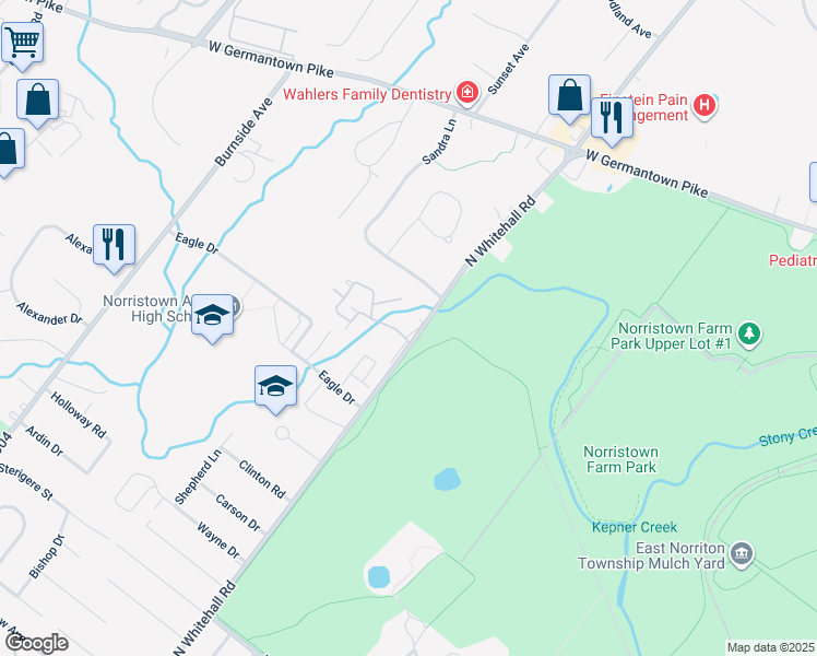 map of restaurants, bars, coffee shops, grocery stores, and more near 215 Stonybrook Drive in Eagleville