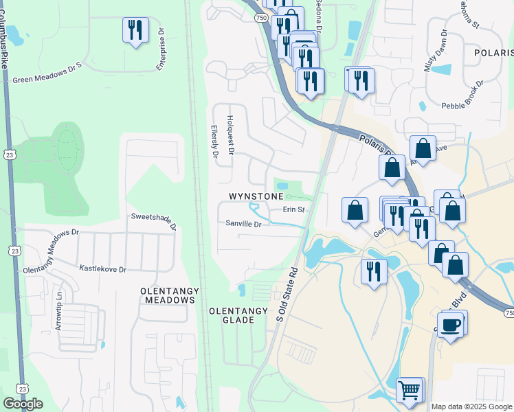 map of restaurants, bars, coffee shops, grocery stores, and more near 658 Arden Street in Lewis Center