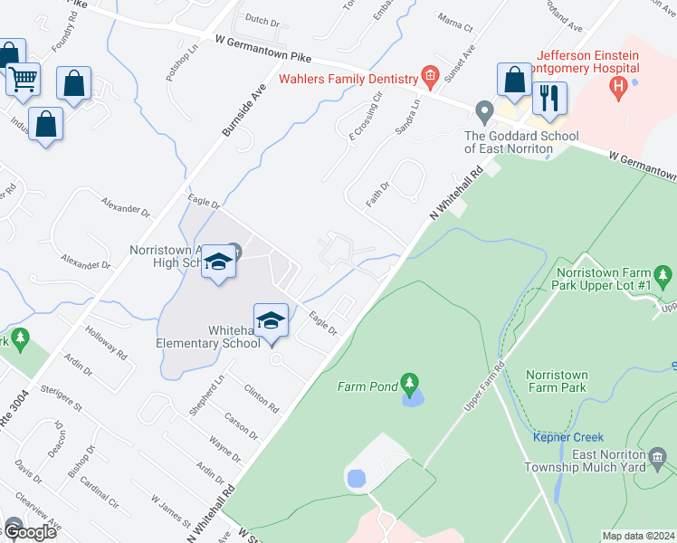 map of restaurants, bars, coffee shops, grocery stores, and more near 1006 Stonybrook Drive in Norristown