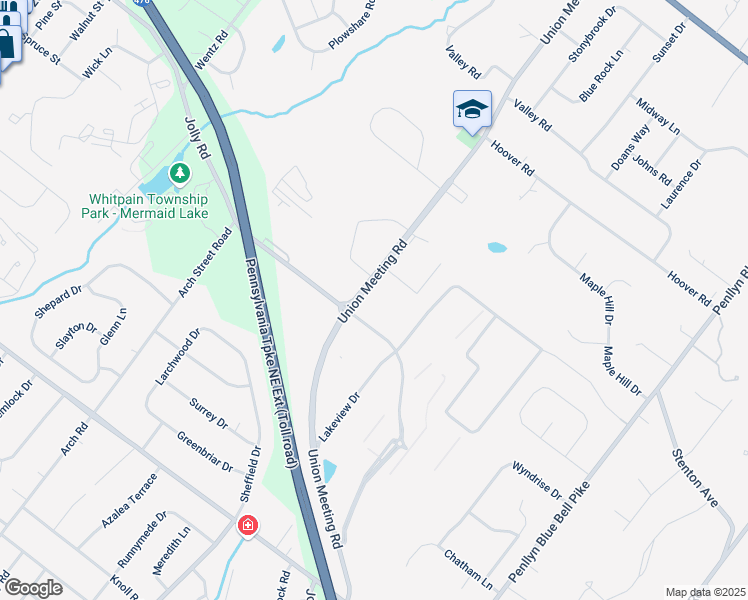 map of restaurants, bars, coffee shops, grocery stores, and more near 1450 Union Meeting Road in Blue Bell