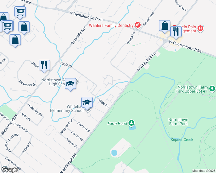 map of restaurants, bars, coffee shops, grocery stores, and more near 1006 Stonybrook Drive in Norristown