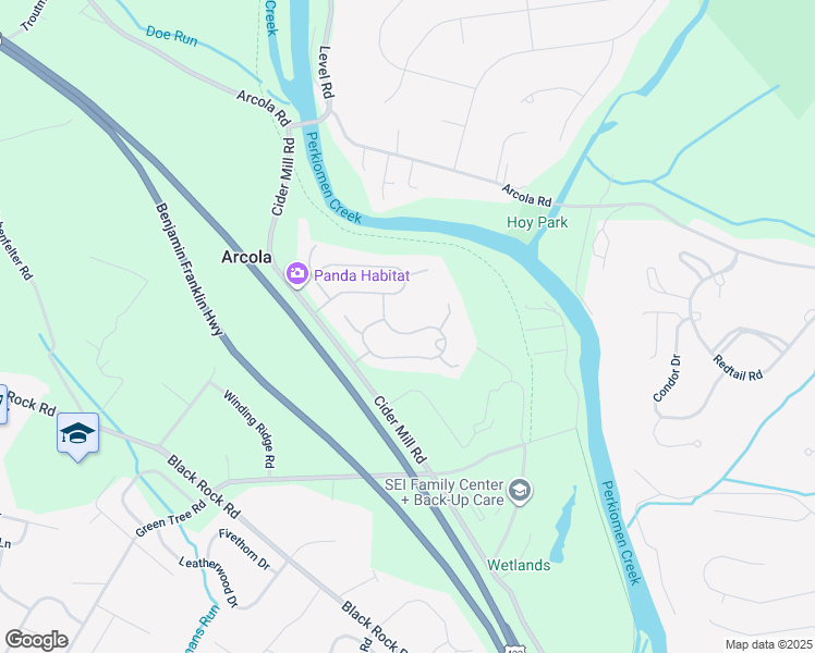 map of restaurants, bars, coffee shops, grocery stores, and more near 100 Hunt Club Drive in Collegeville