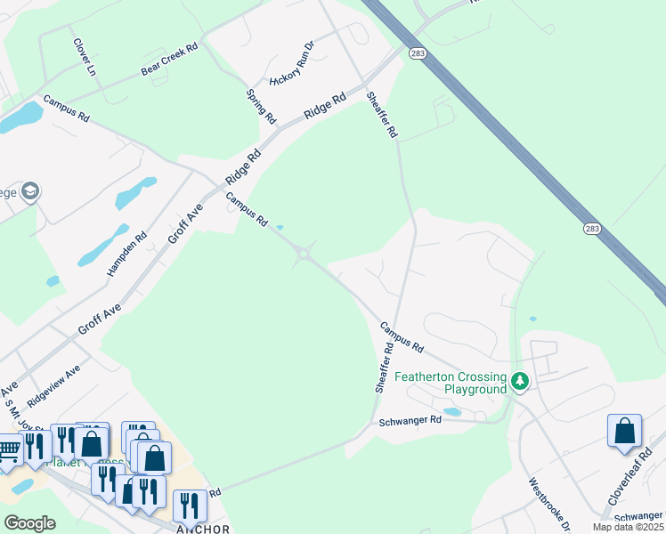 map of restaurants, bars, coffee shops, grocery stores, and more near 1441 Campus Road in Elizabethtown