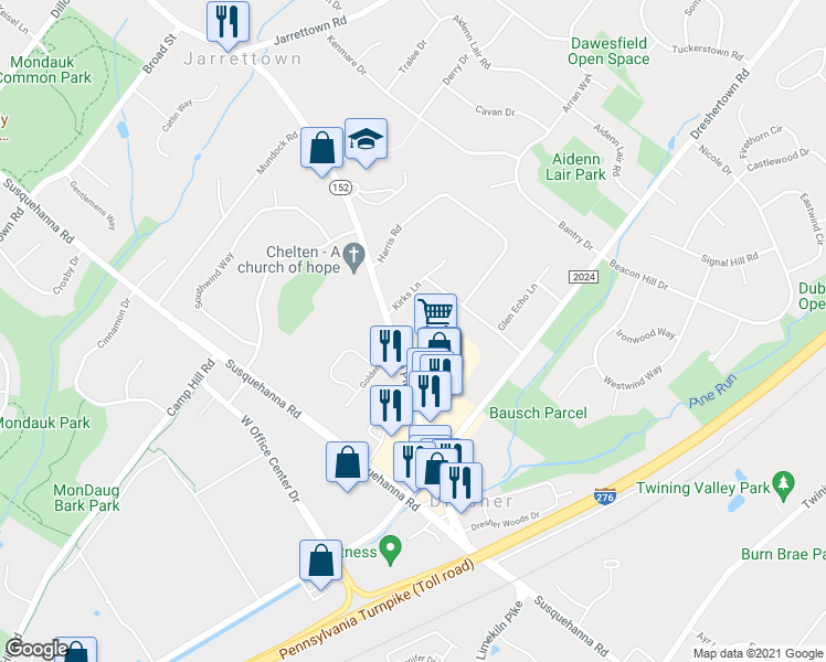 map of restaurants, bars, coffee shops, grocery stores, and more near 1630 Limekiln Pike in Dresher
