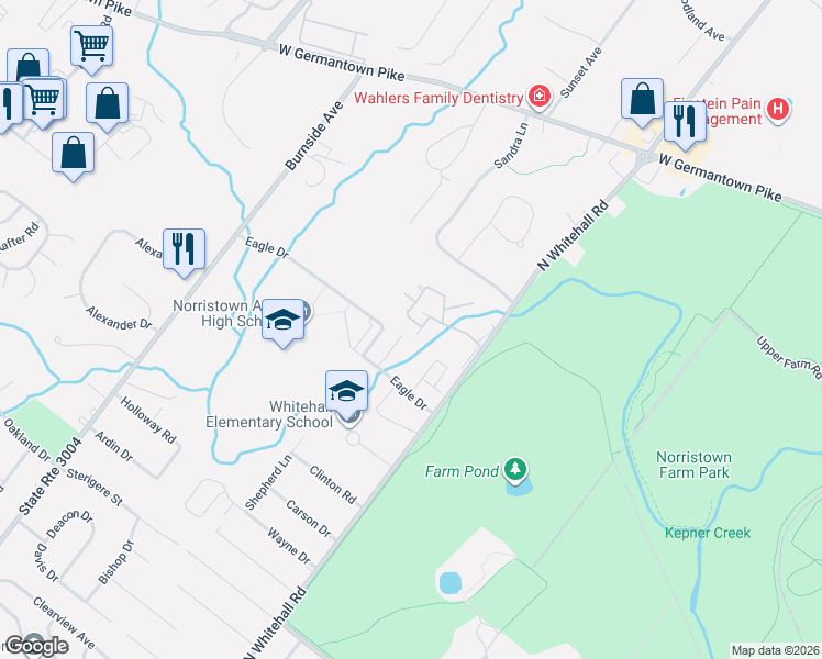 map of restaurants, bars, coffee shops, grocery stores, and more near 820 Stonybrook Drive in Eagleville