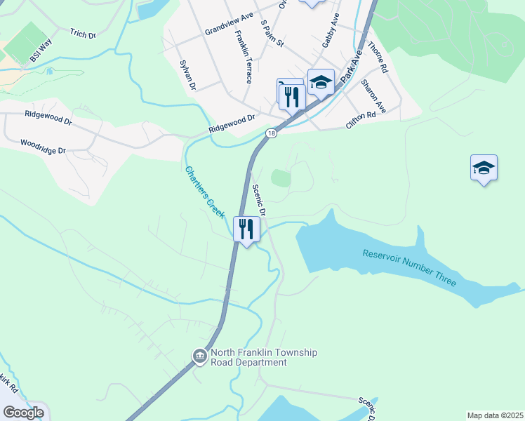 map of restaurants, bars, coffee shops, grocery stores, and more near 50 Scenic Drive in Washington
