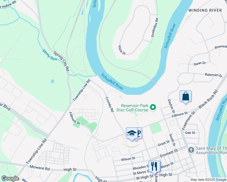 map of restaurants, bars, coffee shops, grocery stores, and more near 7 Water Street in Phoenixville