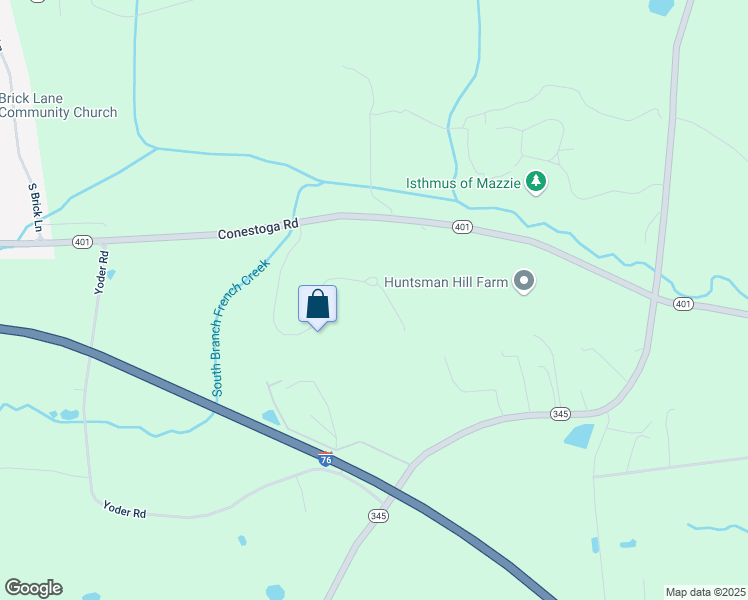 map of restaurants, bars, coffee shops, grocery stores, and more near 319 Ironstone Lane in Elverson