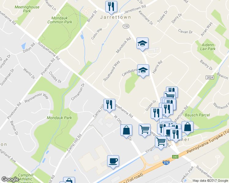 map of restaurants, bars, coffee shops, grocery stores, and more near 1401 Southwind Way in Dresher