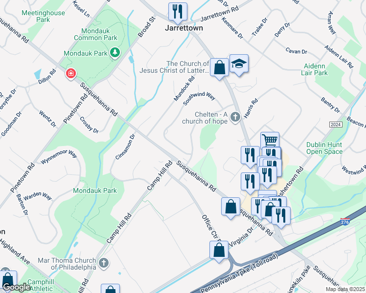 map of restaurants, bars, coffee shops, grocery stores, and more near 1401 Southwind Way in Dresher
