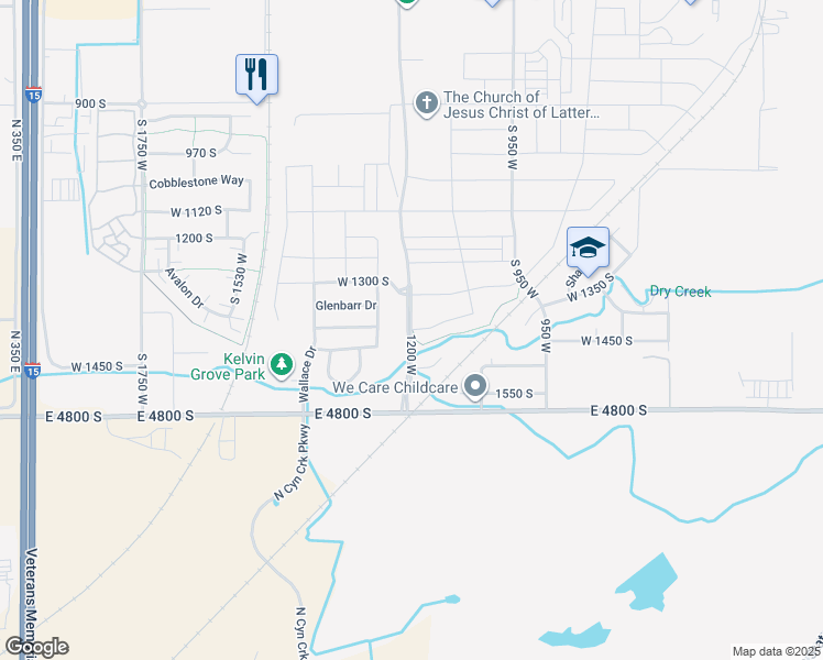 map of restaurants, bars, coffee shops, grocery stores, and more near 1200 West in Springville