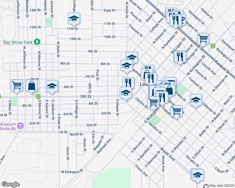 map of restaurants, bars, coffee shops, grocery stores, and more near South Maple Street in Lincoln